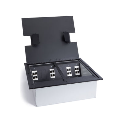 Lew Electric 12200 Recessed Floor Box for Concrete or Wood, Hinged Lid, 12 Decora, Black