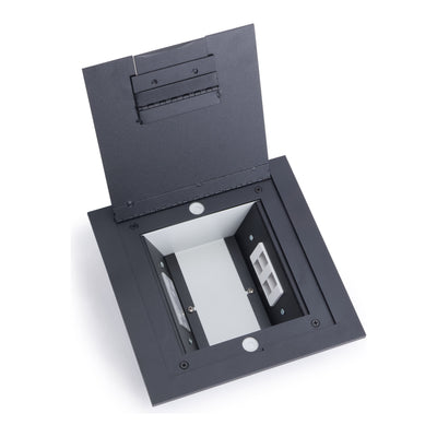 Lew Electric 2200 Recessed Floor Box for Concrete or Wood, Hinged Lid, 2 Decora, Black