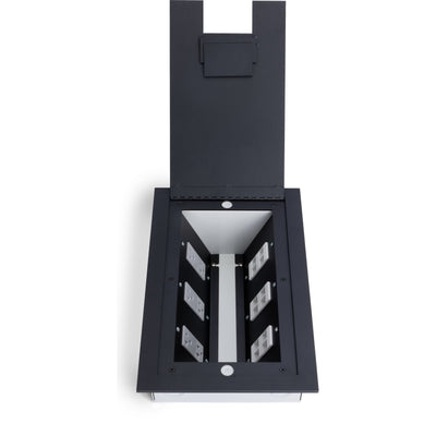 Lew Electric 6200 Recessed Floor Box for Concrete or Wood, Hinged Lid, 6 Decora, Black