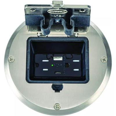 Raco 6239ACNI Recessed Receptacle Round Floor Box, USB-A/C, Nickel