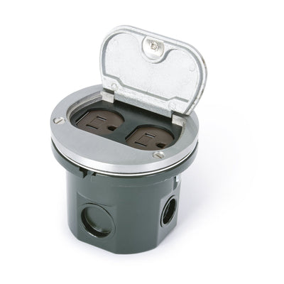 Lew 812-DA-SFP-A Round Flush Floor Box, AC, Flip Lid, Aluminum