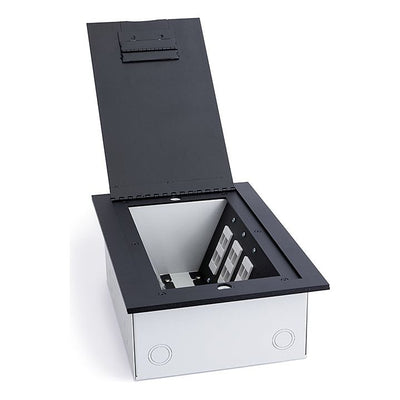 Lew Electric 8200 Recessed Floor Box for Concrete or Wood, Hinged Lid, 8 Decora, Black