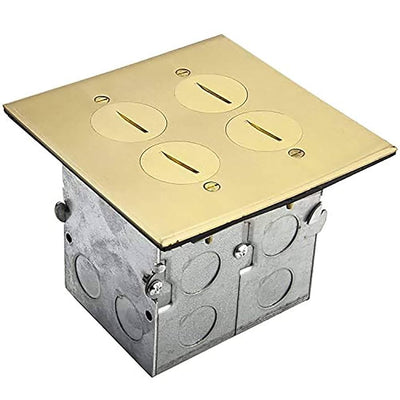 Enerlites 975510-C Dual Gang Floor Box 20A Kit with Screw Plug Cover, Brass