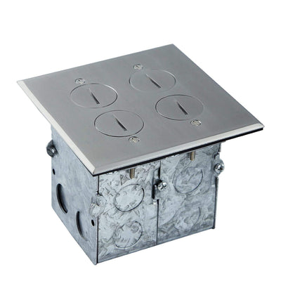 Enerlites 975510-SS Dual Gang Floor Box 20A Kit with Screw Plug Cover, Stainless