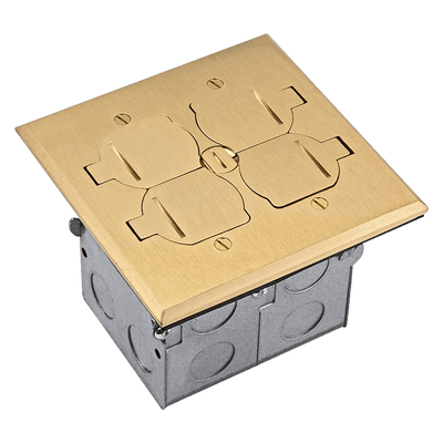 Enerlites 975549-C Dual Gang Floor Box 20A Kit with Flip Lid Cover, Brass