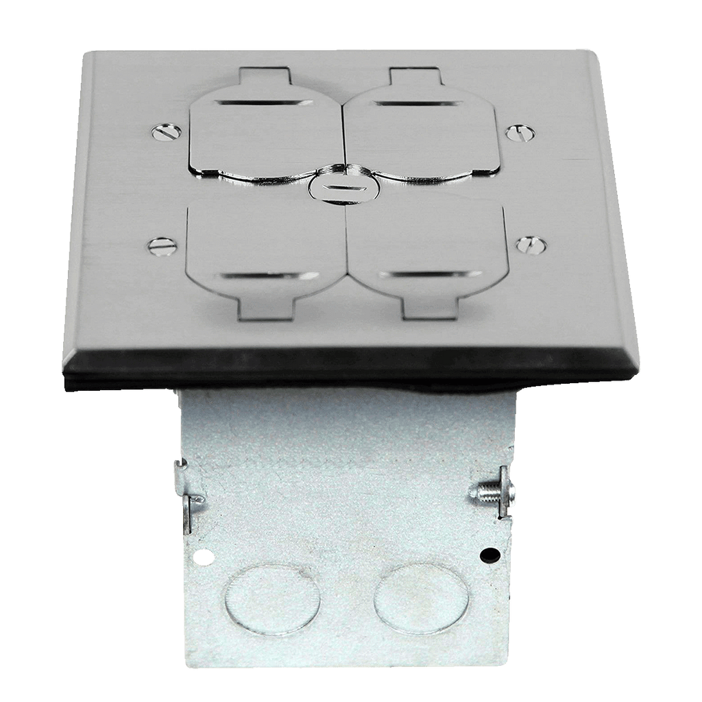 Enerlites 975549-S Dual Gang Floor Box 20A Kit with Flip Lid Cover, Nickel