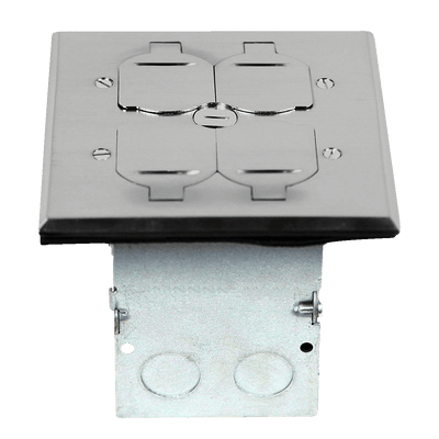 Enerlites 975549-S Dual Gang Floor Box 20A Kit with Flip Lid Cover, Nickel