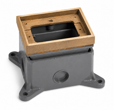 Single Gang Deep Concrete Floor Box, Cast Aluminum, Fully-Adjustable, Brass