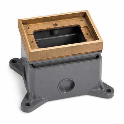Single Gang Deep Concrete Floor Box, Cast Aluminum, Fully-Adjustable, Brass