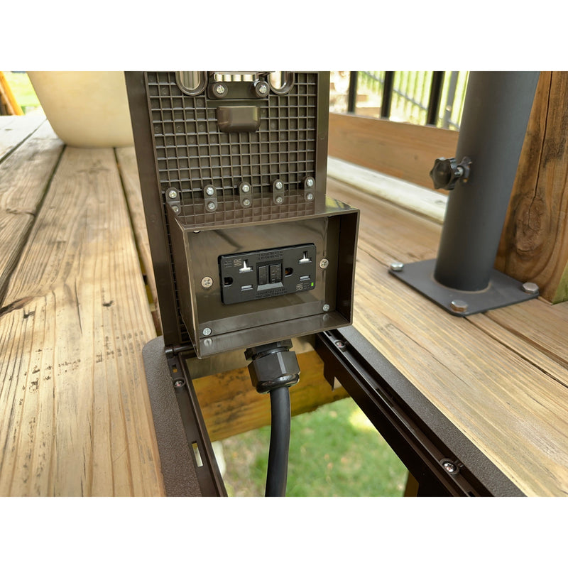 Outdoor Deck Box Kit, Electrical GFCI Power With Weatherproof Cover, Brown