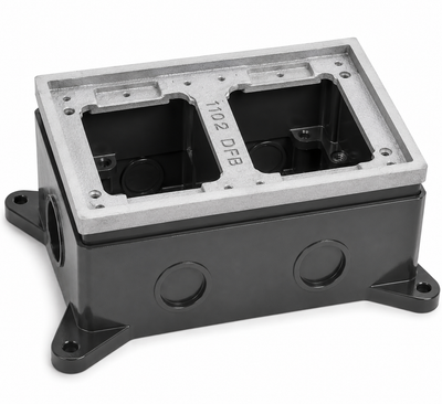 Dual Gang Deep Concrete Floor Box, Fully-Adjustable, Aluminum Tile Flange