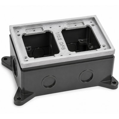 Dual Gang Deep Concrete Floor Box, Fully-Adjustable, Aluminum Tile Flange