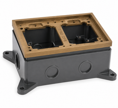 Dual Gang Deep Concrete Floor Box, Fully-Adjustable, Brass Tile Flange