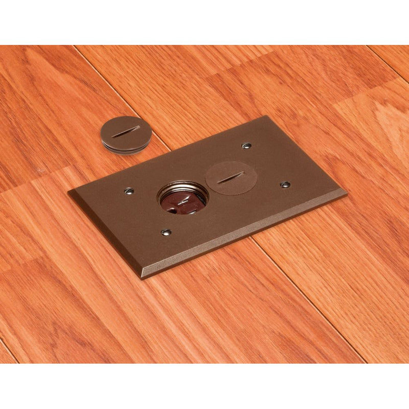 Arlington FLBR101BR Rectangle Floor Box Outlet, Screw Plugs, Brown Cover, Installed