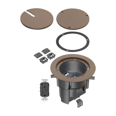 Recessed Power, USB-A/C Charging, & Data Round Floor Box, Brown