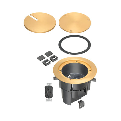 Recessed Power, USB-A/C Charging, & Data Round Floor Box, Brass