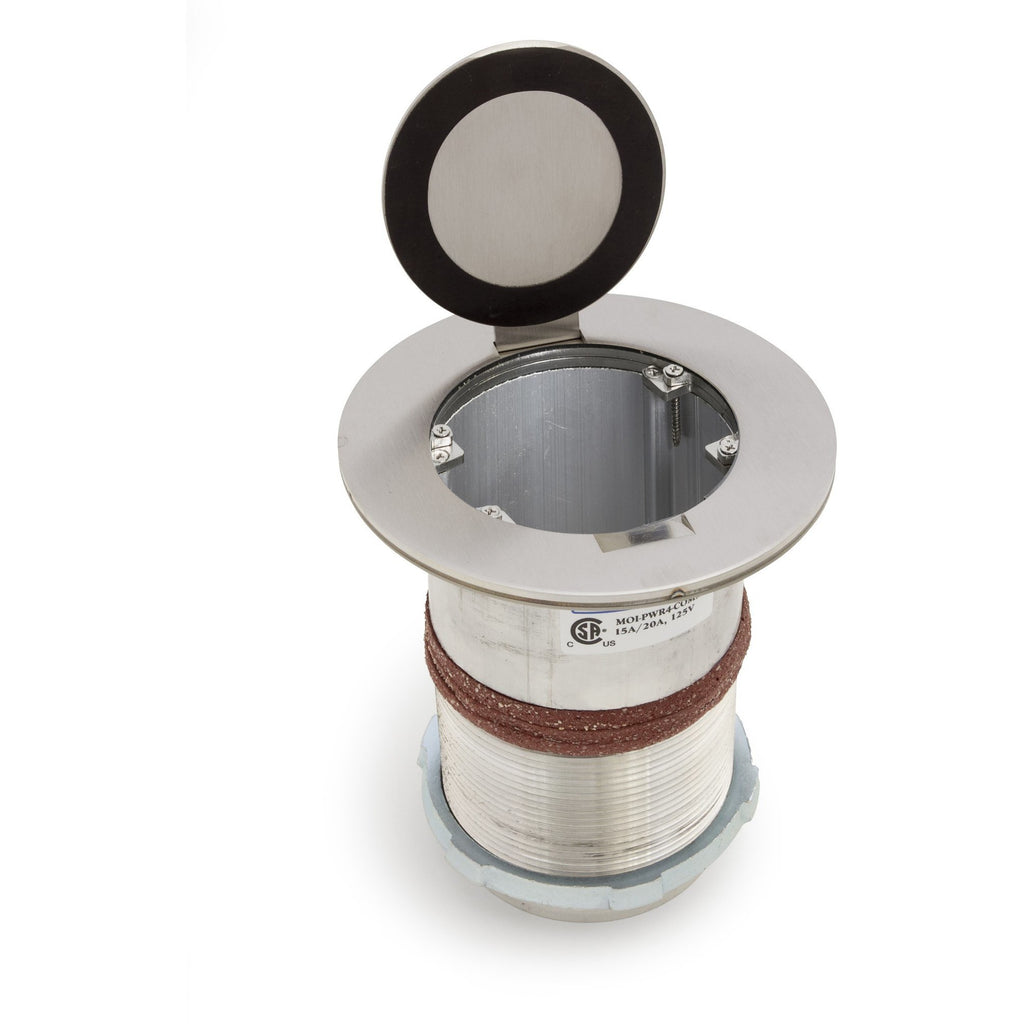 Poke-thru 4" Core Drill Floor Box, 4 Power, 4 Keystone - Stainless