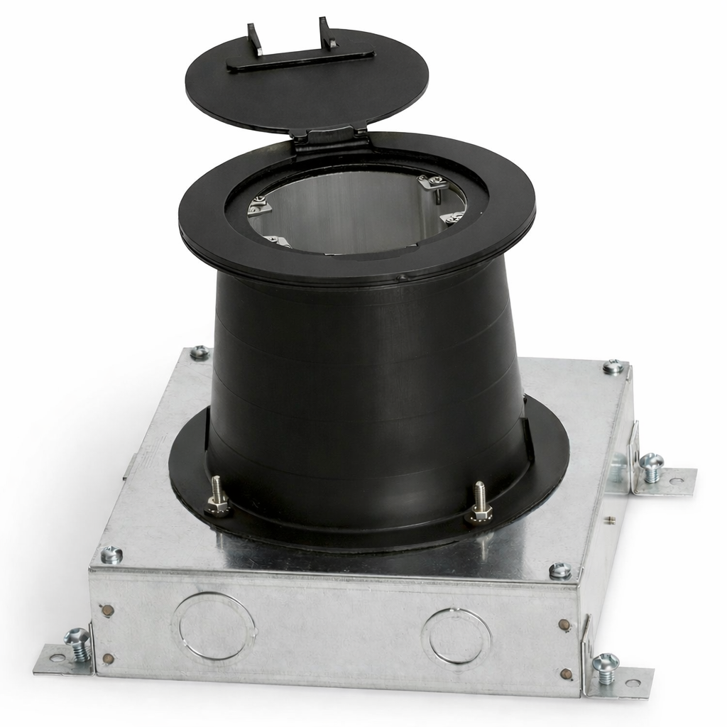 4" Round Concrete Pour Flush Box Recessed 4 Power 4 Keystone, Black