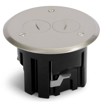 Lew Electric PBR1-SPNS 1 Duplex Round Plastic Floor Box, Plugs, Nickel