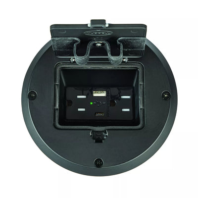 Raco 6239ACBK Recessed Receptacle Round Floor Box, USB-A/C, Black