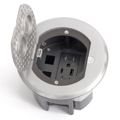Lew Electric RRFB-A-USBAC Concealed Plug Electrical Floor Box, Aluminum
