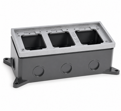 Triple Gang Deep Concrete Floor Box, Fully-Adjustable, Aluminum Tile Flange