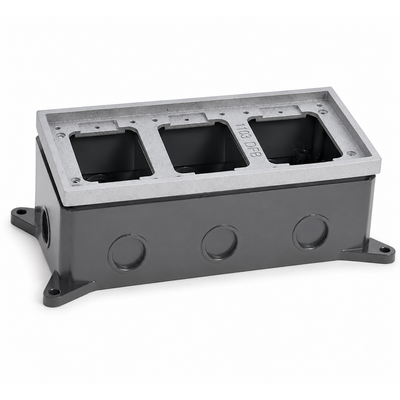 Triple Gang Deep Concrete Floor Box, Fully-Adjustable, Aluminum Tile Flange