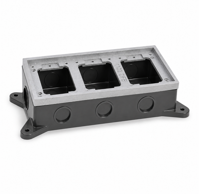 Triple Gang Shallow Concrete Floor Box, Semi-Adjustable, Aluminum Tile Flange