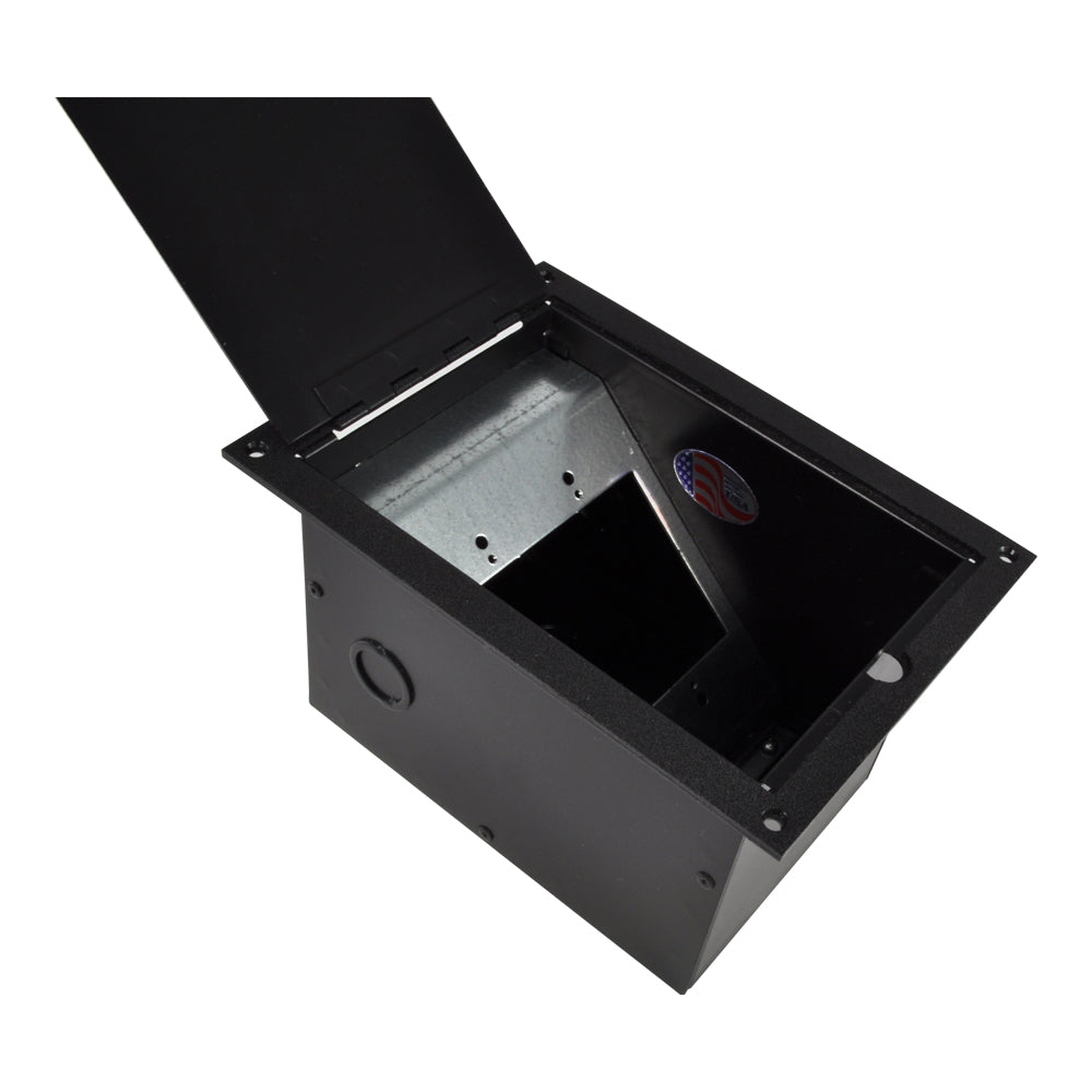 FL-1300 Raised Access Floor Box, Dual Gang, Hinged Lid, Black