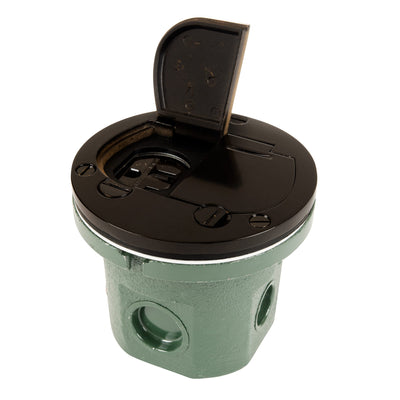 Lew Electric 812-DFB-LR-DB Round Flush Floor Box, AC, Flip Lid, Bronze, One Lid Open