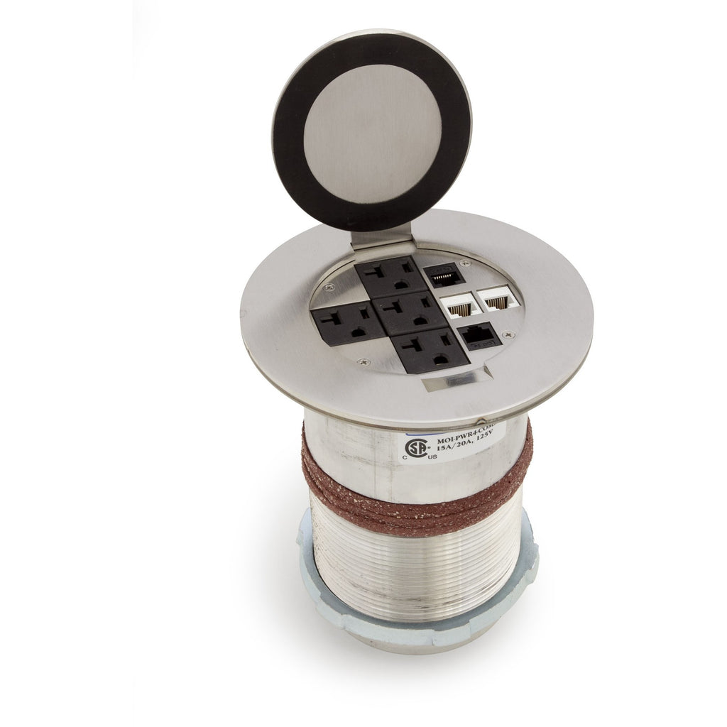 Poke-thru 4" Core Drill Floor Box, 4 Power, 4 Keystone, Stainless