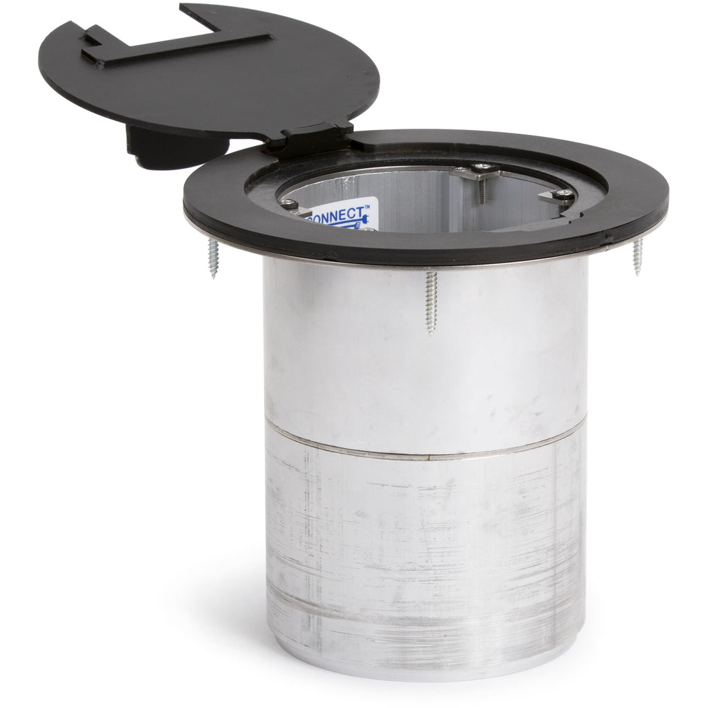 Round Poke Thru Recessed Floor Box, 4 Power, 4 Keystones, Black