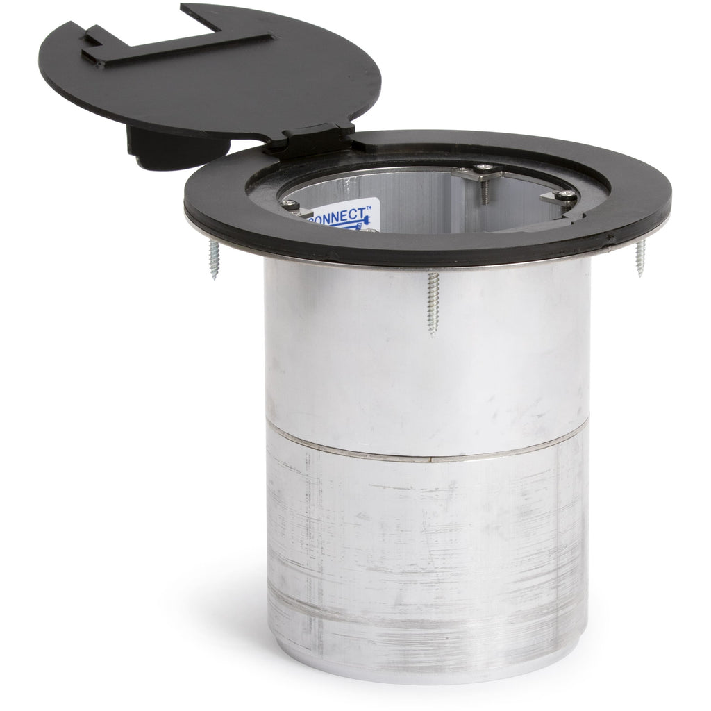 Round Poke Thru Recessed Floor Box, 4 Power, 4 Keystones, Black