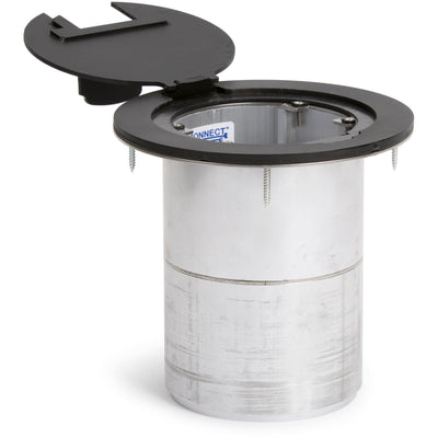 Round Poke Thru Recessed Floor Box, 4 Power, 4 Keystones, Black