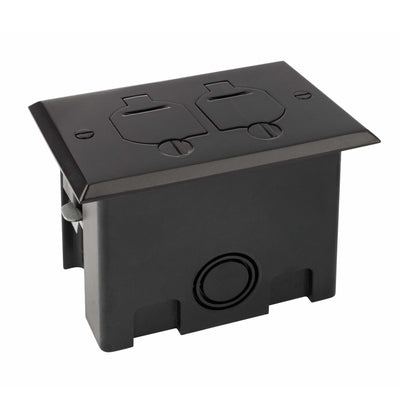 Duplex Plastic Floor Box with Metal Dark Bronze Cover, Flip Lids