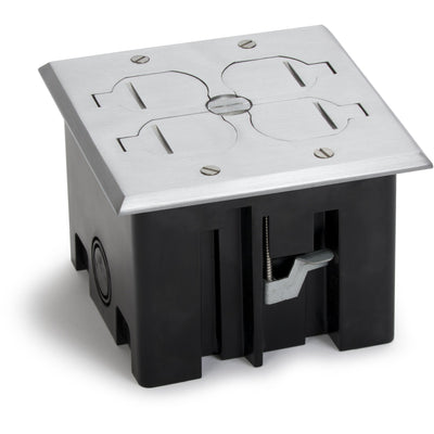 2 Duplex 15A Power Plastic Floor Box with Flip Lids - Aluminum Cover