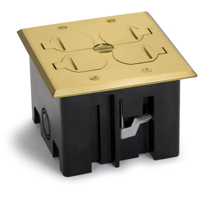 Lew Electric PB2-FPB Plastic Floor Box, 2 Duplex, 4 Flip Lids, Brass