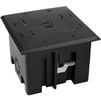 2 Duplex Plastic Floor Box with Metal Dark Bronze Cover, Flip Lids