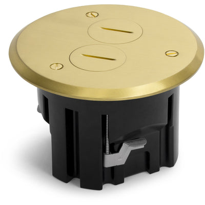 Lew Electric PBR1-SPB 1 Duplex Round Plastic Floor Box, Plugs, Brass