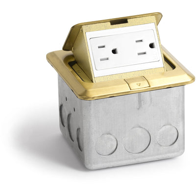 Lew Electric PUFp-SQ-BR Indoor Floor Box Pop 15 Amp Duplex Power Outlet - Brass