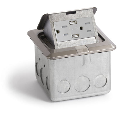 Pop Up Floor Box w/ 15A Duplex Power & 2 USB Charging, Stainless Steel