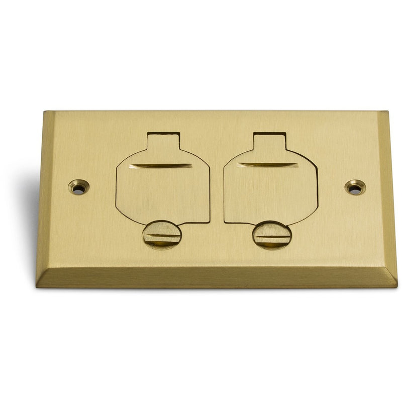 1 Duplex 15A Power Plastic Floor Box with Flip Lids - Brass Cover