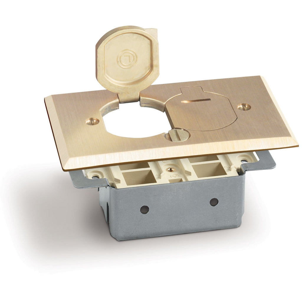 Lew Electric RRP-2-LR-T Floor Plate w/ Flip Lids, 4 Keystone, Brass