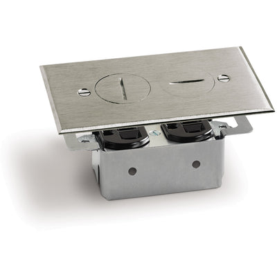 Quick Install Floor Plate, No Box, 1 Duplex 15A, 2 Screw Plugs - Nickel