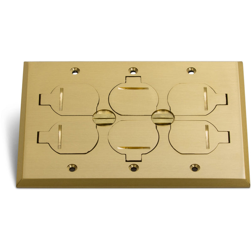 3 Duplex 15A Power Plastic Floor Box with Flip Lids - Brass Cover