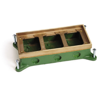 Lew Electric SH-6263-58 3 Gang Shallow Concrete Floor Box, Brass