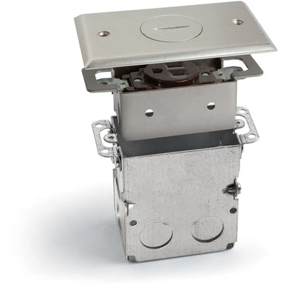 Recessed Floor Plate & Box, 1 15A Outlet, 1 Screw Plug, Nickel