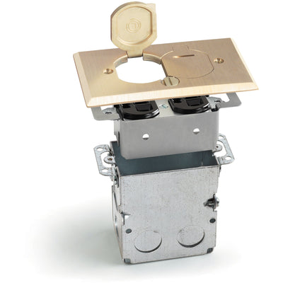 Lew Electric SWB-2-LR One Duplex Floor Plate, Flip Lids, w/ Box, Brass