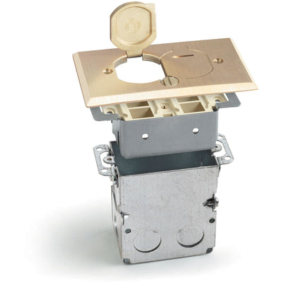 Lew Electric SWB-2-LR-T Keystone Floor Plate with Back Box, Flip Lids, Brass