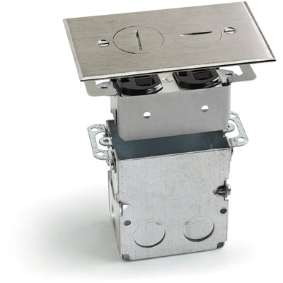 Lew Electric SWB-2-NS 1 Duplex Floor Plate, Screw Plugs, Box, Nickel Silver